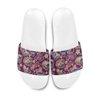 Hawaii Islands Map Design with Japanese Landscape Slide Sandals Hawaiian Japan Fusion Art Pink Color