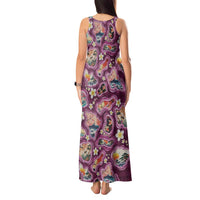 Hawaii Islands Map Design with Japanese Landscape Tank Maxi Dress Hawaiian Japan Fusion Art Pink Color