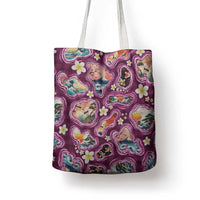 Hawaii Islands Map Design with Japanese Landscape Tote Bag Hawaiian Japan Fusion Art Pink Color