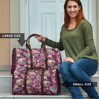 Hawaii Islands Map Design with Japanese Landscape Travel Bag Hawaiian Japan Fusion Art Pink Color