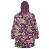 Hawaii Islands Map Design with Japanese Landscape Wearable Blanket Hoodie Hawaiian Japan Fusion Art Pink Color