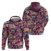 Hawaii Islands Map Design with Japanese Landscape Zip Hoodie Hawaiian Japan Fusion Art Pink Color