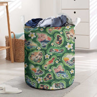 Hawaiian and Japanese Culture Together Laundry Basket Hawaiian Island Shapes with Japanese Landscape Green Color