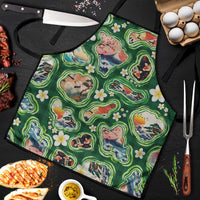 Hawaiian and Japanese Culture Together Apron Hawaiian Island Shapes with Japanese Landscape Green Color