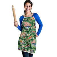 Hawaiian and Japanese Culture Together Apron Hawaiian Island Shapes with Japanese Landscape Green Color