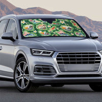 Hawaiian and Japanese Culture Together Auto Sun Shade Hawaiian Island Shapes with Japanese Landscape Green Color