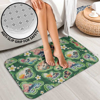 Hawaiian and Japanese Culture Together Bathroom Set Hawaiian Island Shapes with Japanese Landscape Green Color