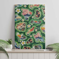 Hawaiian and Japanese Culture Together Canvas Wall Art Hawaiian Island Shapes with Japanese Landscape Green Color