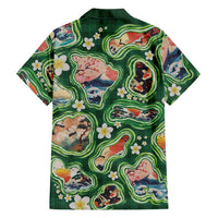 Hawaiian and Japanese Culture Together Family Matching Puletasi and Hawaiian Shirt Hawaiian Island Shapes with Japanese Landscape Green Color