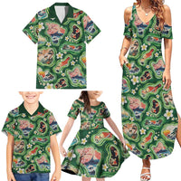 Hawaiian and Japanese Culture Together Family Matching Summer Maxi Dress and Hawaiian Shirt Hawaiian Island Shapes with Japanese Landscape Green Color