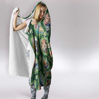 Hawaiian and Japanese Culture Together Hooded Blanket Hawaiian Island Shapes with Japanese Landscape Green Color