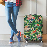 Hawaiian and Japanese Culture Together Luggage Cover Hawaiian Island Shapes with Japanese Landscape Green Color