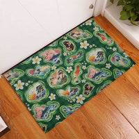 Hawaiian and Japanese Culture Together Rubber Doormat Hawaiian Island Shapes with Japanese Landscape Green Color