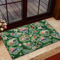 Hawaiian and Japanese Culture Together Rubber Doormat Hawaiian Island Shapes with Japanese Landscape Green Color