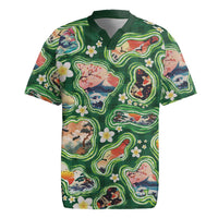 Hawaiian and Japanese Culture Together Rugby Jersey Hawaiian Island Shapes with Japanese Landscape Green Color