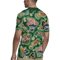 Hawaiian and Japanese Culture Together Rugby Jersey Hawaiian Island Shapes with Japanese Landscape Green Color