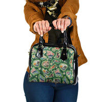Hawaiian and Japanese Culture Together Shoulder Handbag Hawaiian Island Shapes with Japanese Landscape Green Color