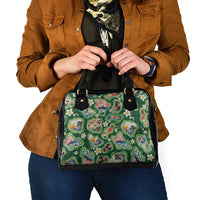 Hawaiian and Japanese Culture Together Shoulder Handbag Hawaiian Island Shapes with Japanese Landscape Green Color