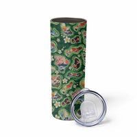 Hawaiian and Japanese Culture Together Skinny Tumbler Hawaiian Island Shapes with Japanese Landscape Green Color