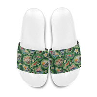 Hawaiian and Japanese Culture Together Slide Sandals Hawaiian Island Shapes with Japanese Landscape Green Color