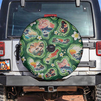 Hawaiian and Japanese Culture Together Spare Tire Cover Hawaiian Island Shapes with Japanese Landscape Green Color