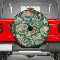 Hawaiian and Japanese Culture Together Spare Tire Cover Hawaiian Island Shapes with Japanese Landscape Green Color