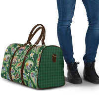 Hawaiian and Japanese Culture Together Travel Bag Hawaiian Island Shapes with Japanese Landscape Green Color