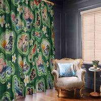 Hawaiian and Japanese Culture Together Window Curtain Hawaiian Island Shapes with Japanese Landscape Green Color