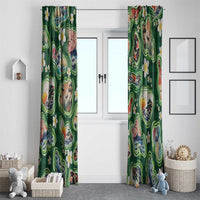 Hawaiian and Japanese Culture Together Window Curtain Hawaiian Island Shapes with Japanese Landscape Green Color