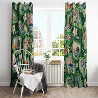 Hawaiian and Japanese Culture Together Window Curtain Hawaiian Island Shapes with Japanese Landscape Green Color