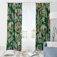 Hawaiian and Japanese Culture Together Window Curtain Hawaiian Island Shapes with Japanese Landscape Green Color