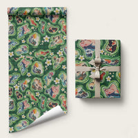 Hawaiian and Japanese Culture Together Wrapping Paper Hawaiian Island Shapes with Japanese Landscape Green Color