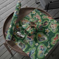 Hawaiian and Japanese Culture Together Wrapping Paper Hawaiian Island Shapes with Japanese Landscape Green Color