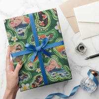 Hawaiian and Japanese Culture Together Wrapping Paper Hawaiian Island Shapes with Japanese Landscape Green Color