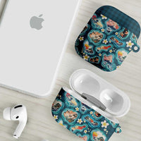 Hawaiian and Japanese Culture Together AirPods Case Hawaiian Island Shapes with Japanese Landscape Teal Color