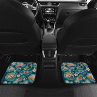 Hawaiian and Japanese Culture Together Car Mats Hawaiian Island Shapes with Japanese Landscape Teal Color