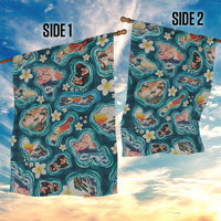 Hawaiian and Japanese Culture Together Garden Flag Hawaiian Island Shapes with Japanese Landscape Teal Color