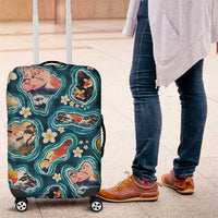 Hawaiian and Japanese Culture Together Luggage Cover Hawaiian Island Shapes with Japanese Landscape Teal Color