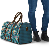 Hawaiian and Japanese Culture Together Travel Bag Hawaiian Island Shapes with Japanese Landscape Teal Color