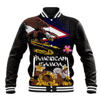 American Samoa Fue and Kava Bowl Baseball Jacket Plumeria and Polynesian Pattern LT03 Unisex Black - Polynesian Pride
