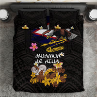 American Samoa Fue and Kava Bowl Bedding Set Plumeria and Polynesian Pattern LT03 Black - Polynesian Pride