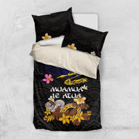 American Samoa Fue and Kava Bowl Bedding Set Plumeria and Polynesian Pattern LT03 US Twin 172cm x 218cm Black - Polynesian Pride