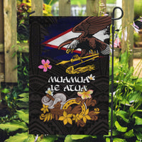 American Samoa Fue and Kava Bowl Garden Flag Plumeria and Polynesian Pattern LT03 Garden Flag Black - Polynesian Pride