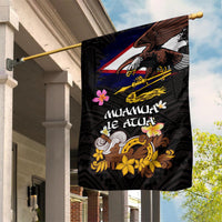 American Samoa Fue and Kava Bowl Garden Flag Plumeria and Polynesian Pattern LT03 House Flag Black - Polynesian Pride