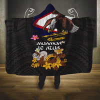 American Samoa Fue and Kava Bowl Hooded Blanket Plumeria and Polynesian Pattern LT03 One Size Black - Polynesian Pride