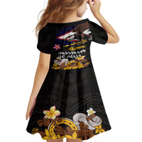 American Samoa Fue and Kava Bowl Kid Short Sleeve Dress Plumeria and Polynesian Pattern LT03 - Polynesian Pride
