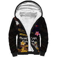 American Samoa Fue and Kava Bowl Sherpa Hoodie Plumeria and Polynesian Pattern LT03 Unisex Black - Polynesian Pride