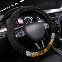 American Samoa Fue and Kava Bowl Steering Wheel Cover Plumeria and Polynesian Pattern LT03 Universal Fit Black - Polynesian Pride