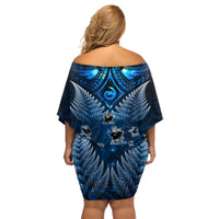 New Zealand Matariki Family Matching Off Shoulder Short Dress and Hawaiian Shirt Maori Pattern and Kiwi Bird Haka Dance Sky Night