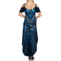 New Zealand Matariki Summer Maxi Dress Maori Pattern and Kiwi Bird Haka Dance Sky Night LT03 - Polynesian Pride
